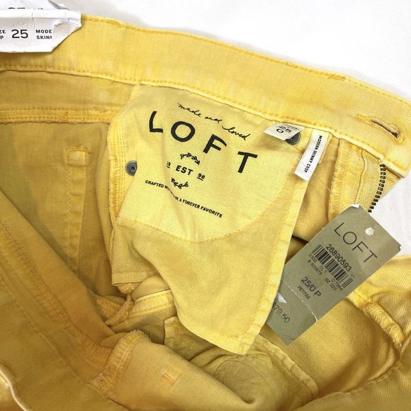 NWT Loft modern skini crop yellow Frayed hemstretchy Cotton jeans - Picture 6 of 8